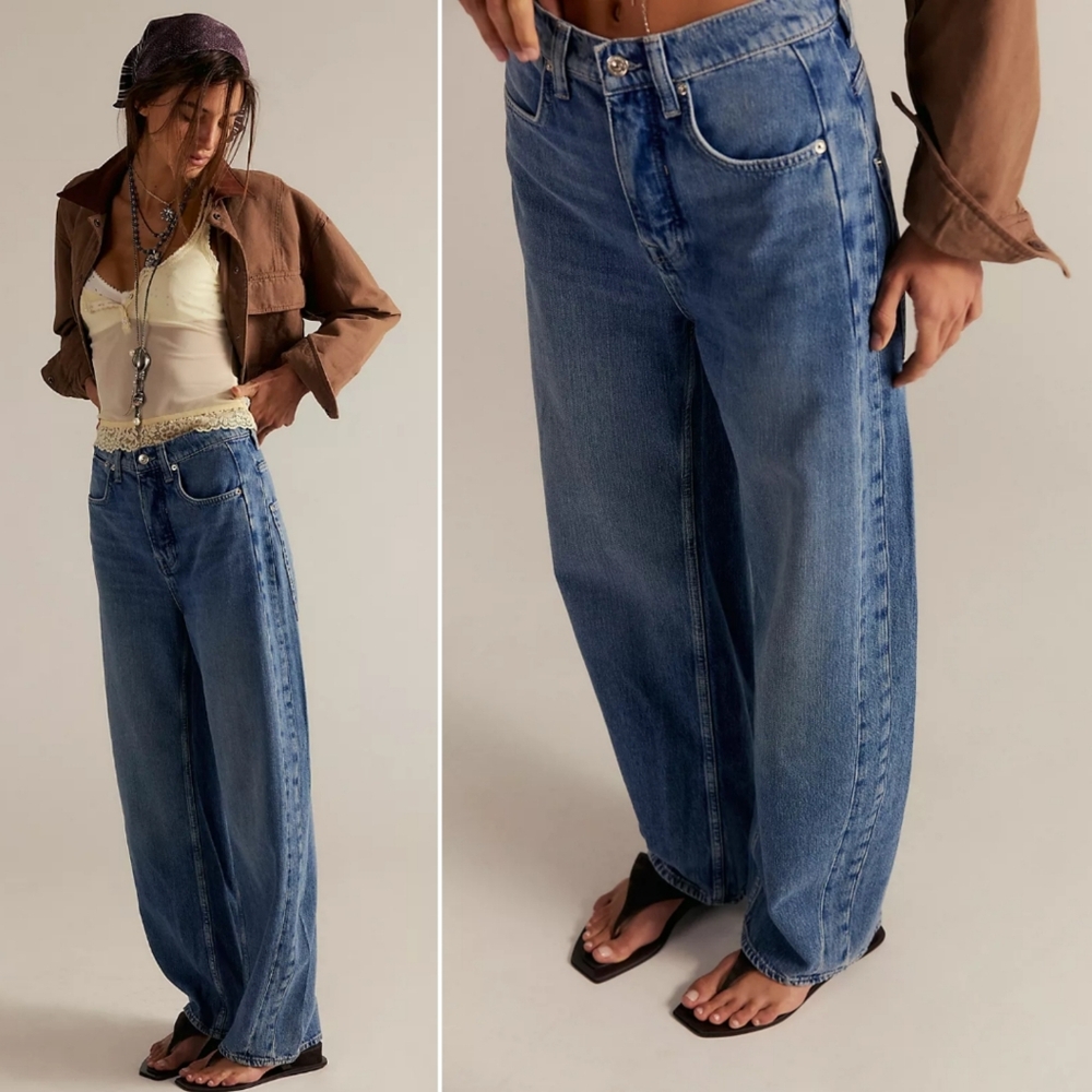 Free People High-Rise Wide Leg Jeans in Medium Blue
